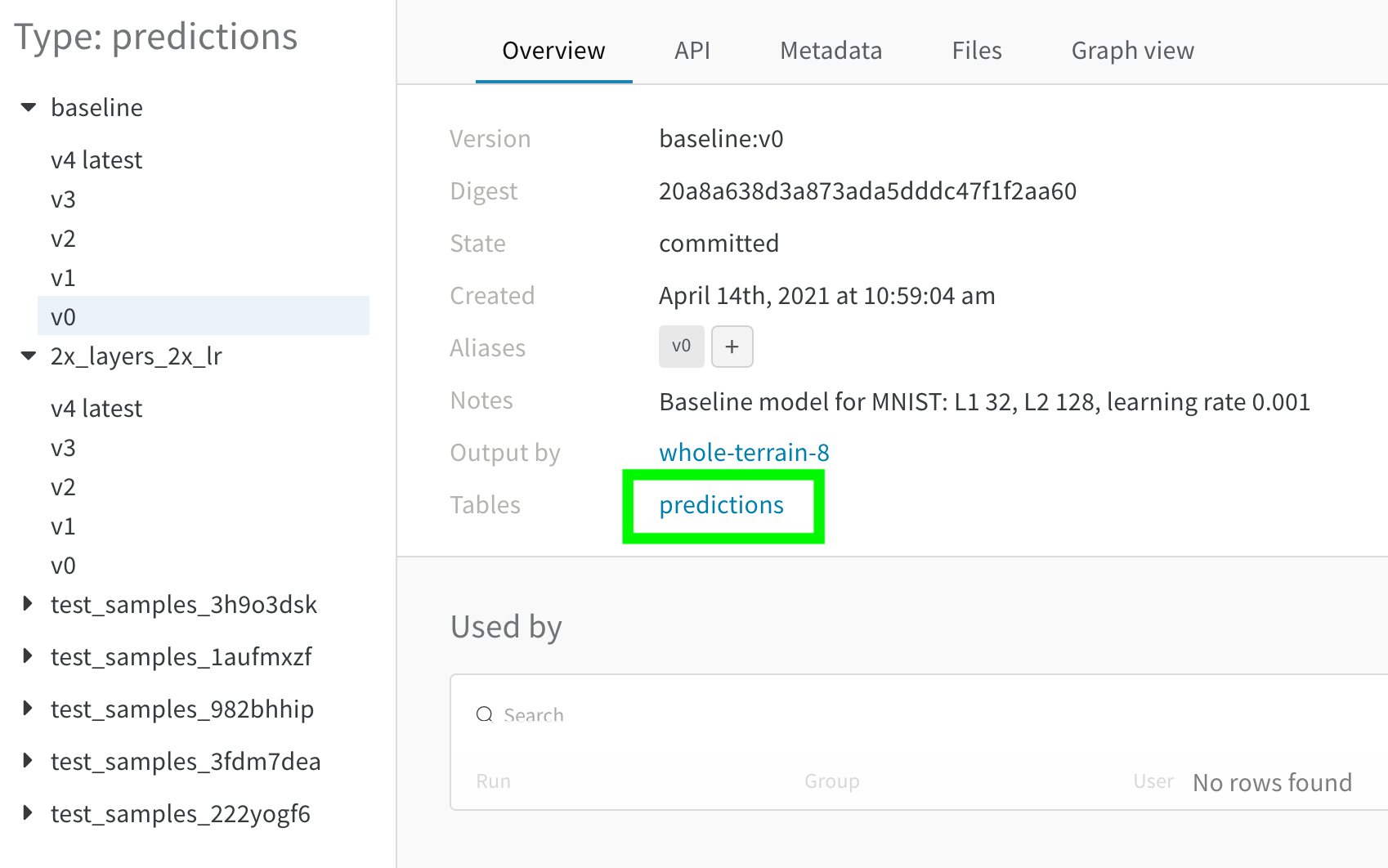테이블 보기를 위해 "예측값" 클릭